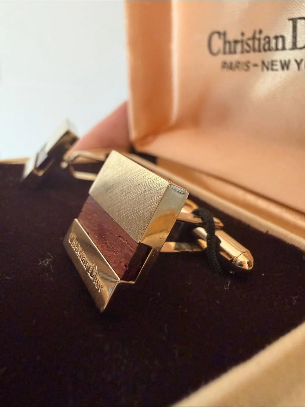 Vintage Christian Dior Men’s Cuff Links in box.
